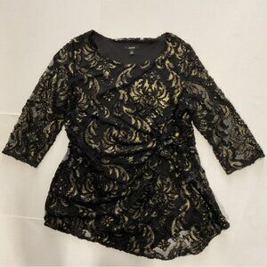 Alfani Velvet-Burnout Side-Tie Top Black Gold Glitter Wild Modern Animal…